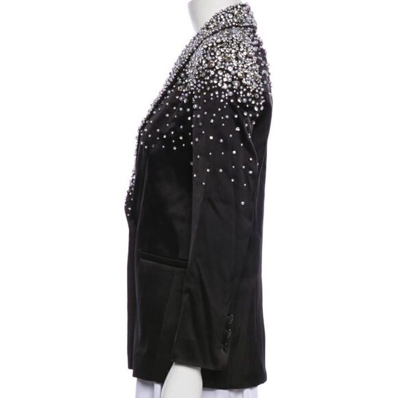ALICE + OLIVIA Ivan Crystal Pearl Embellished Satin Blazer Black - Picture 6 of 10